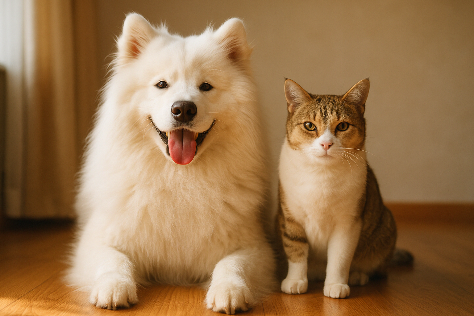 HUND Samojede und Katze